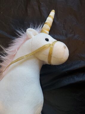 Plush White Unicorn  Standing Pink Flowers Gold Horn Gund Lillyrose